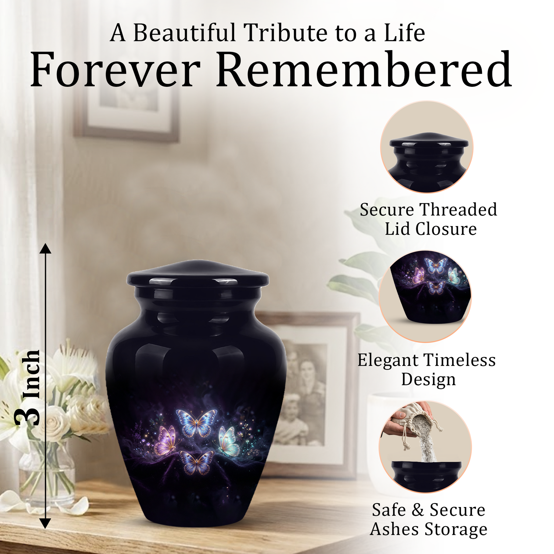 Flying Butterfly Urns For Mom Ashes - Handcrafted Black Cremation Urns