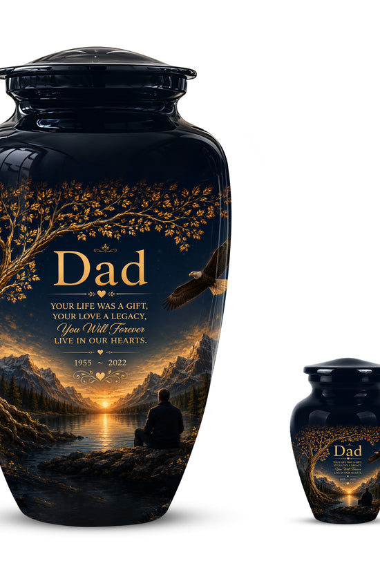 Mountain Memorial Urn for Dad – Black Funeral Urn for Human Ashes
