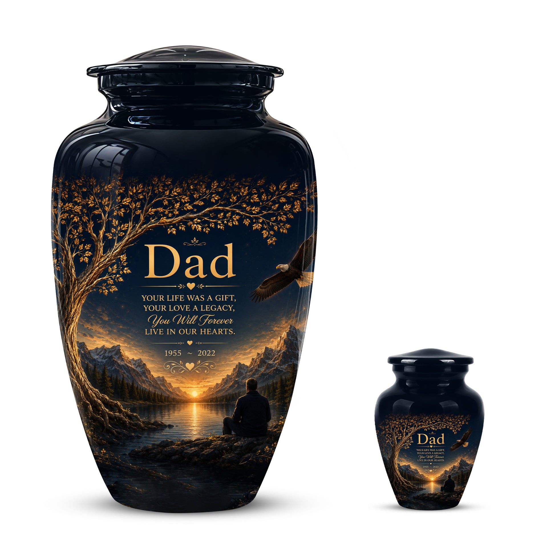 Mountain Memorial Urn for Dad – Black Funeral Urn for Human Ashes