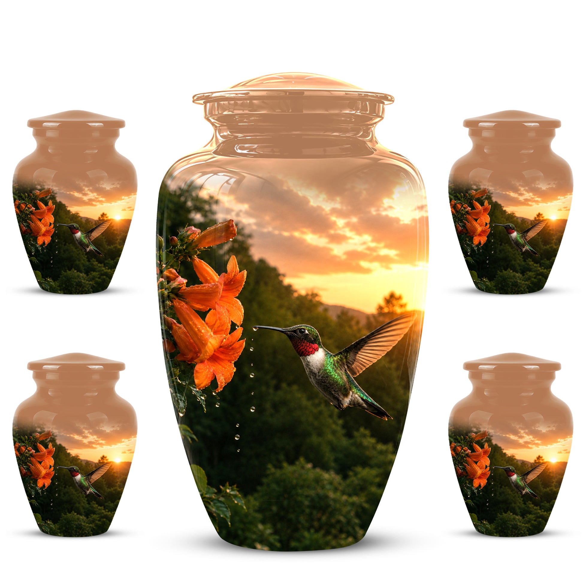 Hummingbird Memorial Urn - Custom Sunset Scenic Urns For Human Ashes