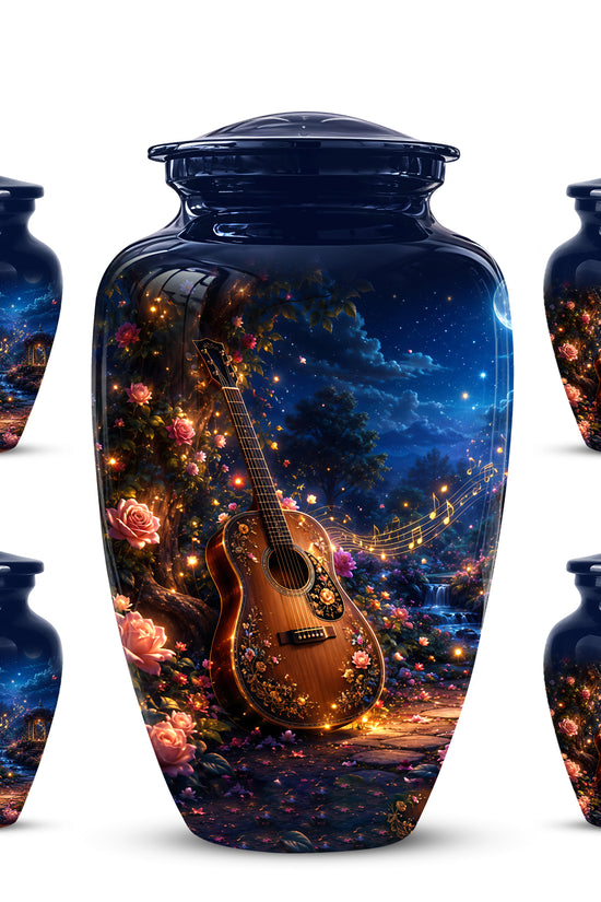 Acoustic Guitar & Starry Night Urn - Custom Funeral Urns For Musicians