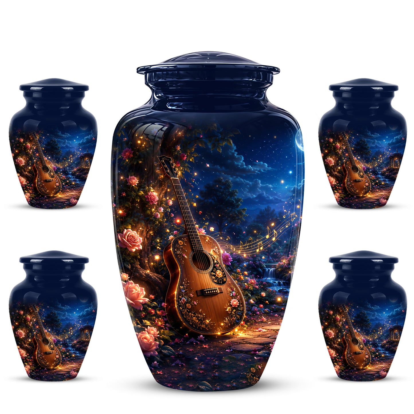 Acoustic Guitar & Starry Night Urn - Custom Funeral Urns For Musicians