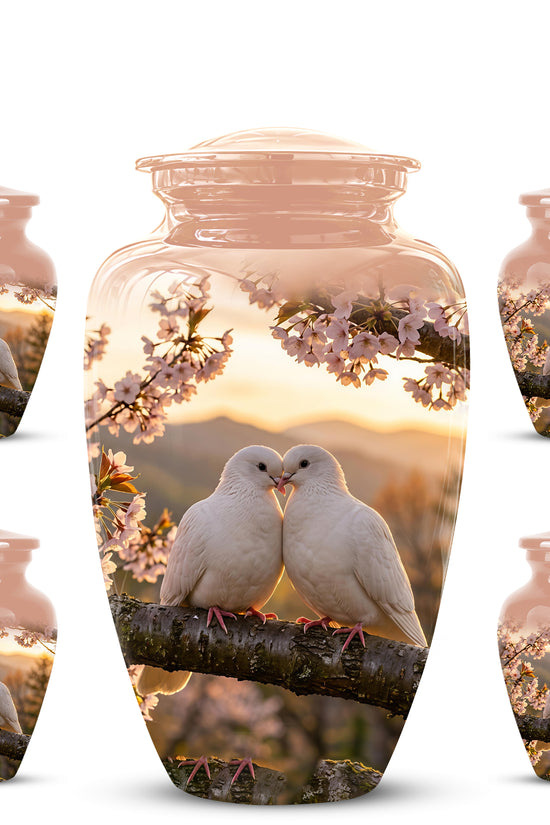 White Couple Dove - Peaceful Memorial Urns To Tribute Lover's Ashes