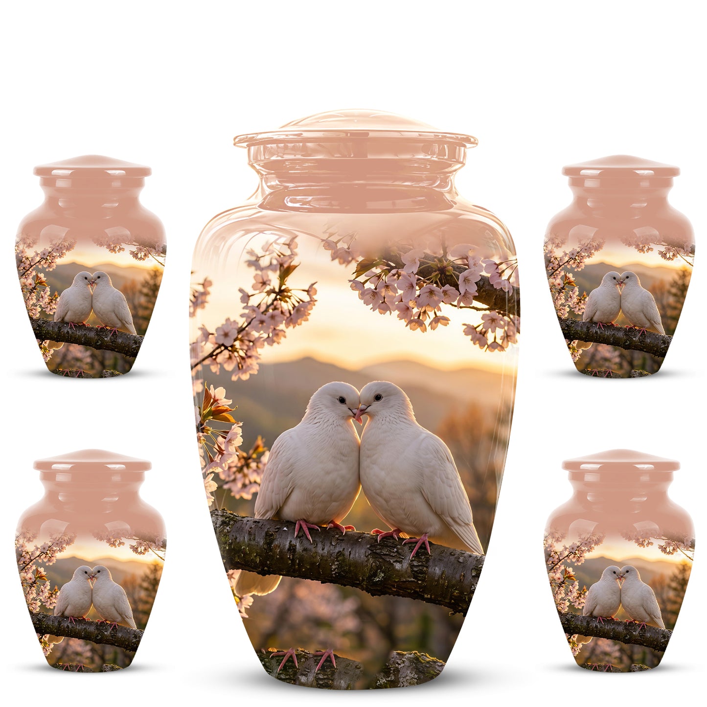 White Couple Dove - Peaceful Memorial Urns To Tribute Lover's Ashes