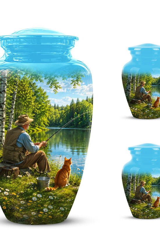 Fisherman With Cat - Artistic Fishing Memorial Urns For Men & Women