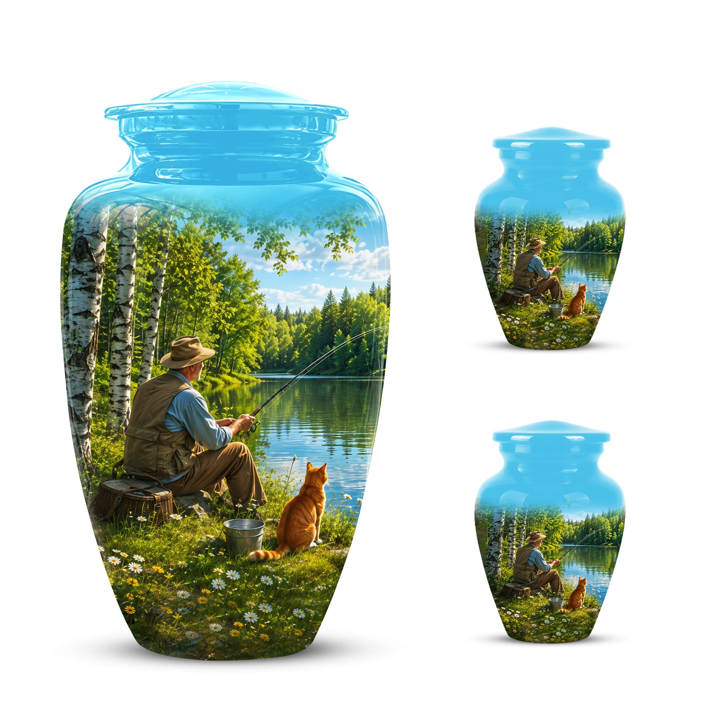 Fisherman With Cat - Artistic Fishing Memorial Urns For Men & Women