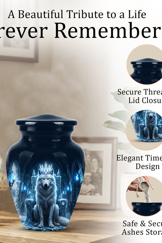 Ice Throne Wolf King Urn for Ashes | Personalized Urn Memorial