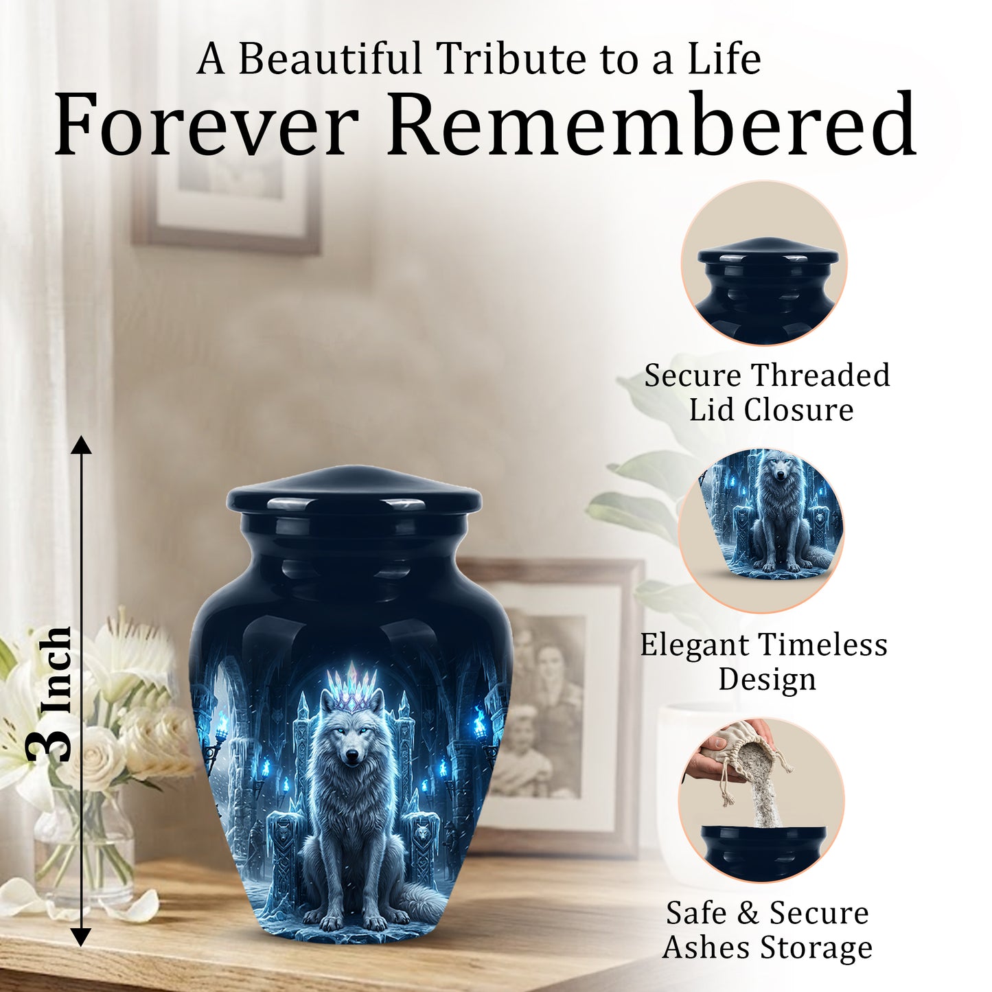 Ice Throne Wolf King Urn for Ashes | Personalized Urn Memorial