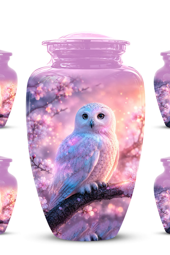 White Owl Cremation Urn - Beautiful Pink Memorial Urns For Human Ashes