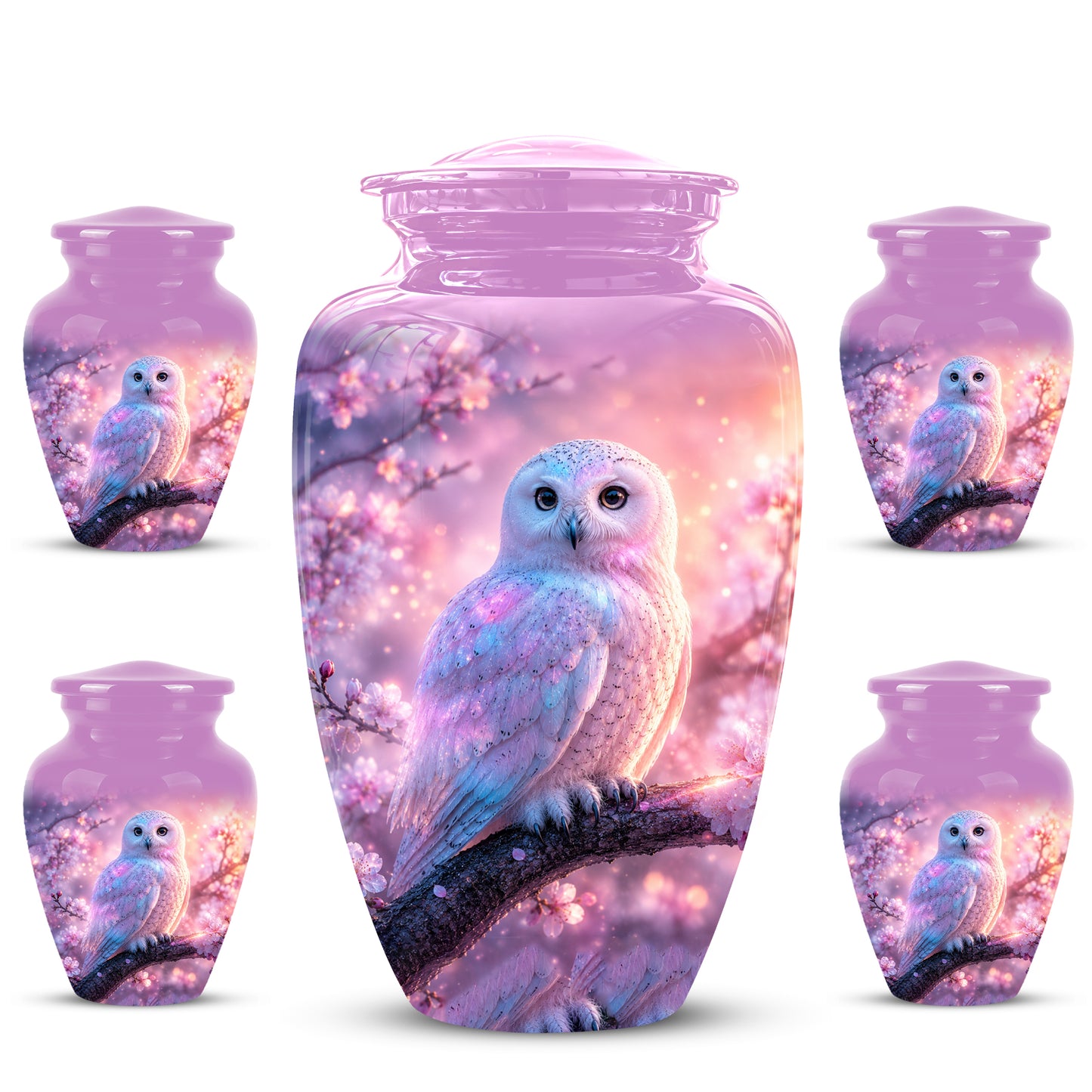 White Owl Cremation Urn - Beautiful Pink Memorial Urns For Human Ashes