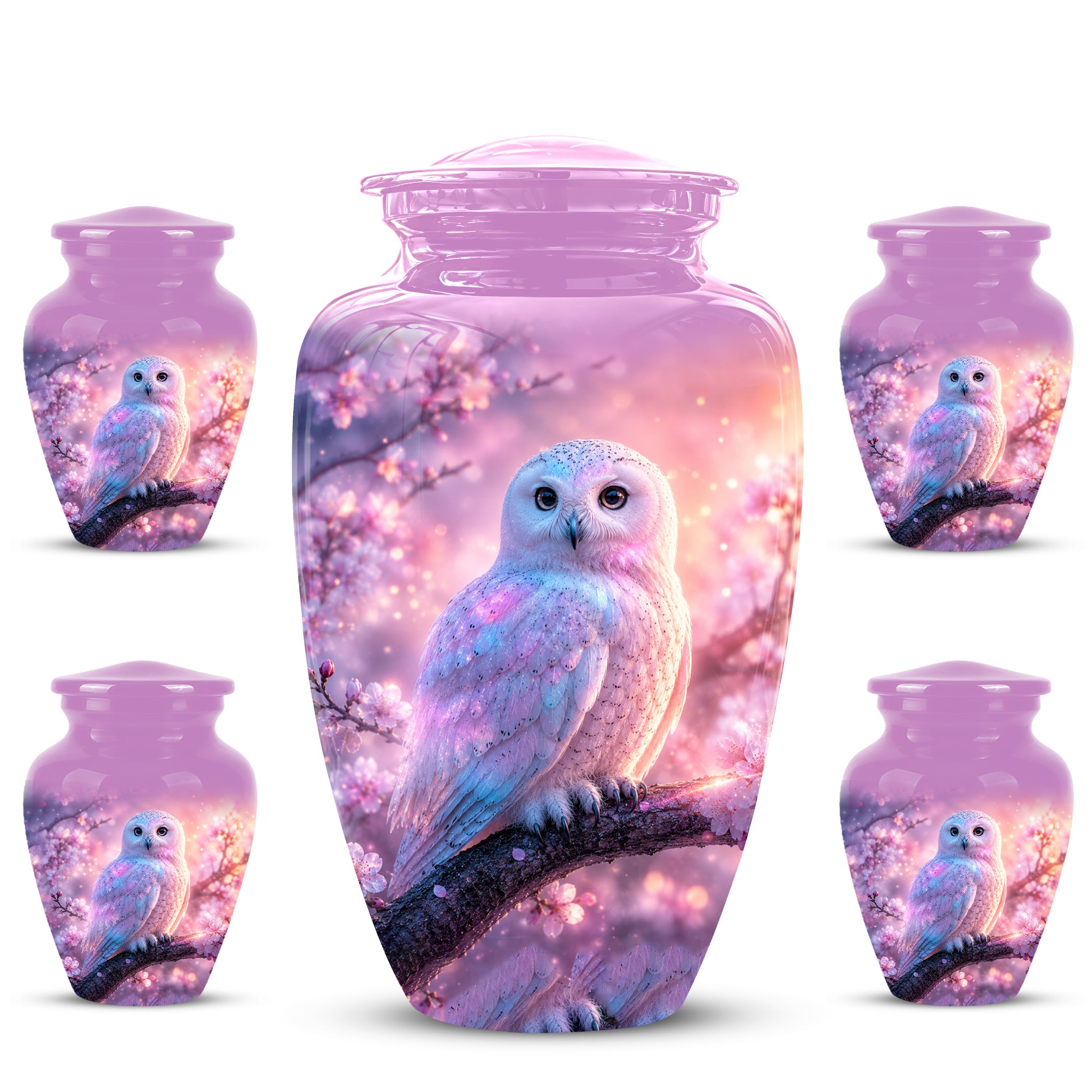 White Owl Cremation Urn - Beautiful Pink Memorial Urns For Human Ashes