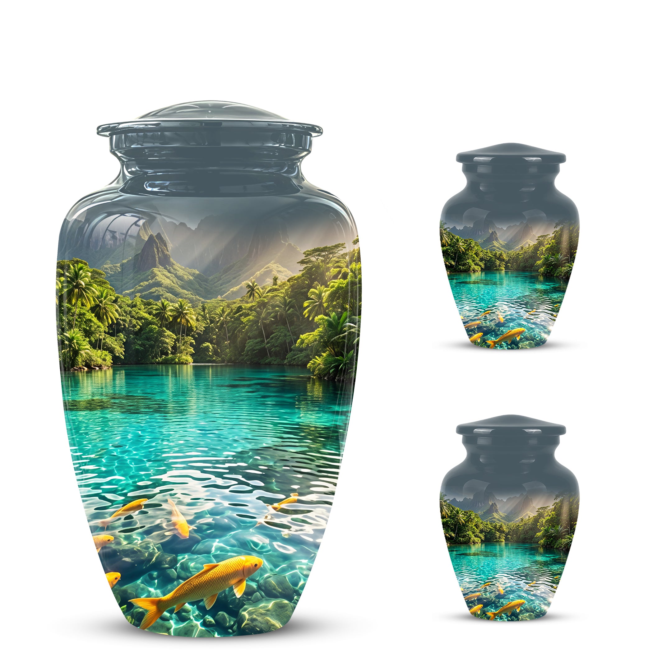 Koi Fish Themed Urn - Handcrafted Memorial Eternal Rest Urn For Ashes