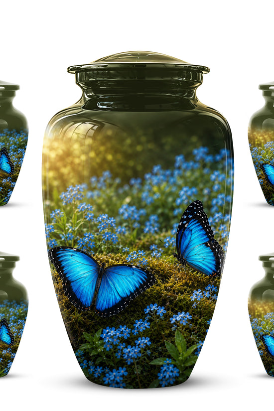 Handcrafted Blue Butterfly Memorial Urn - Elegant Funeral Urns For Mom