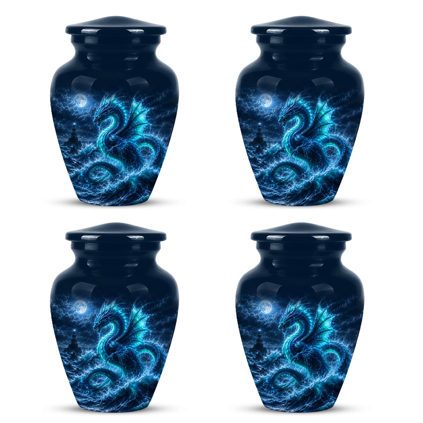 Mystical Blue Dragon Cremation Urn - Custom Handmade Burial Urns