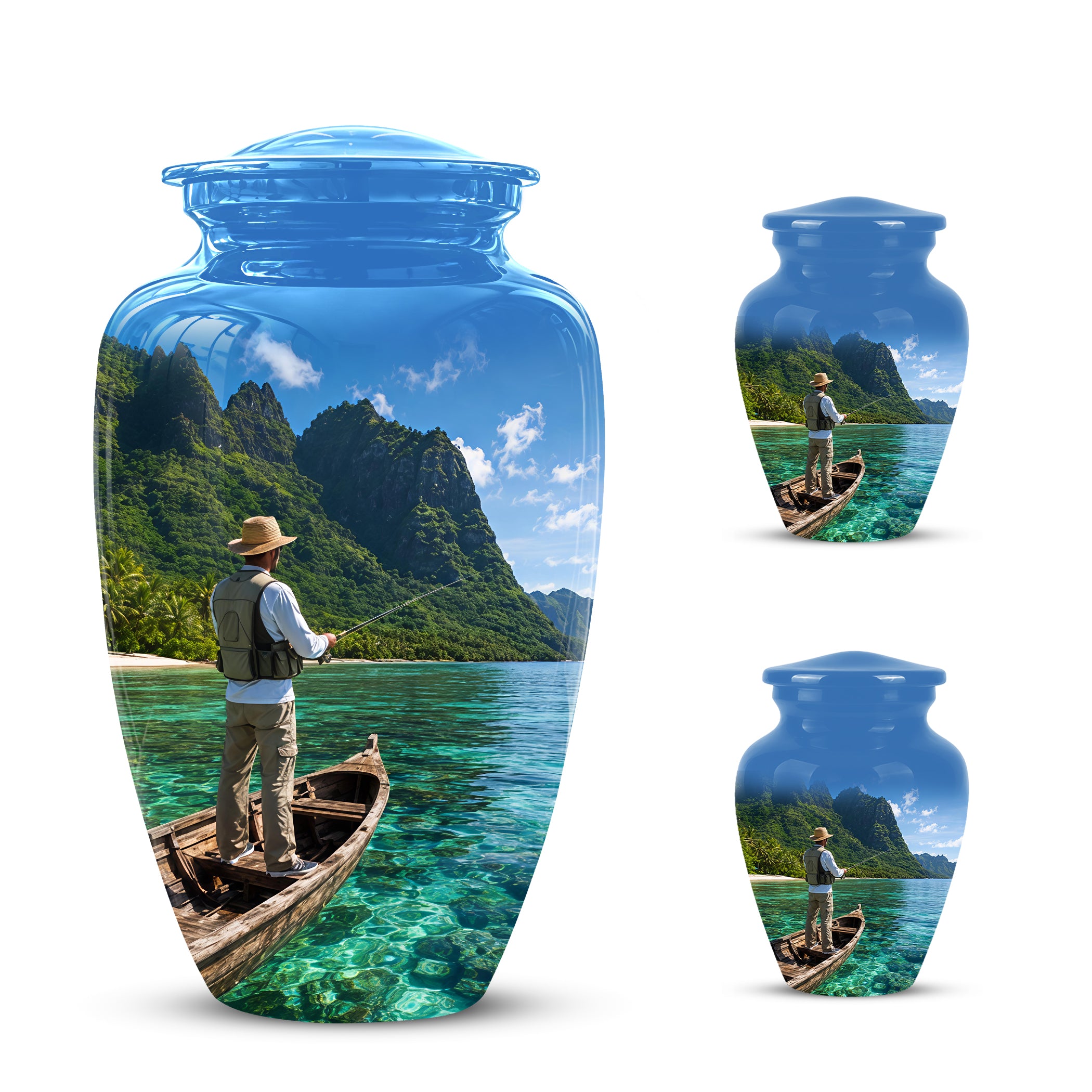 Father Fishing Cremation Urn - Majestic Memorial Urns For Human Ashes