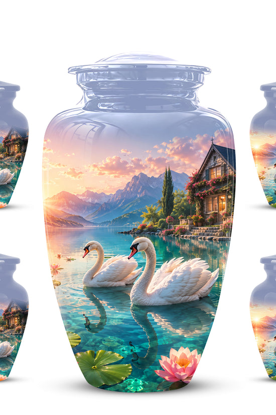Couple Swan Themed Urn - Artistic Handcrafted Burial Urns For Humans