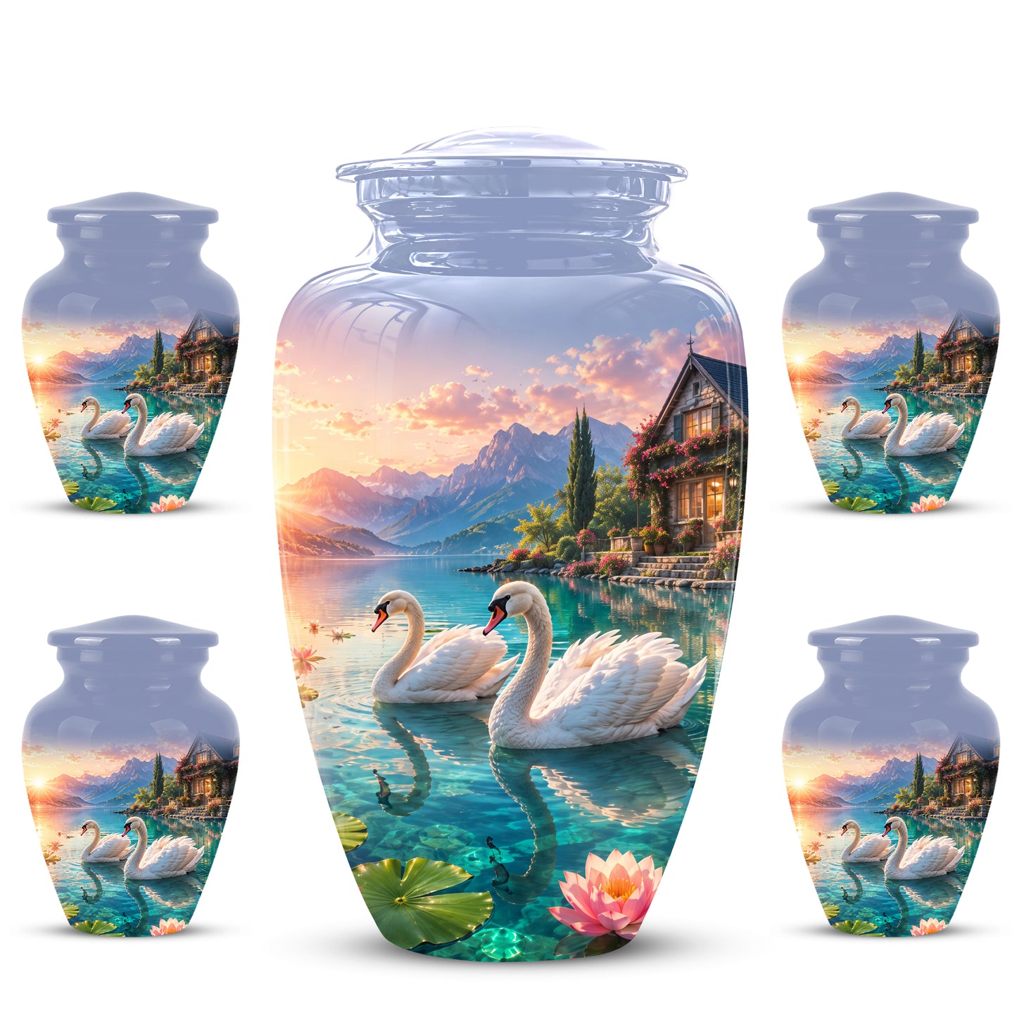 Couple Swan Themed Urn - Artistic Handcrafted Burial Urns For Humans