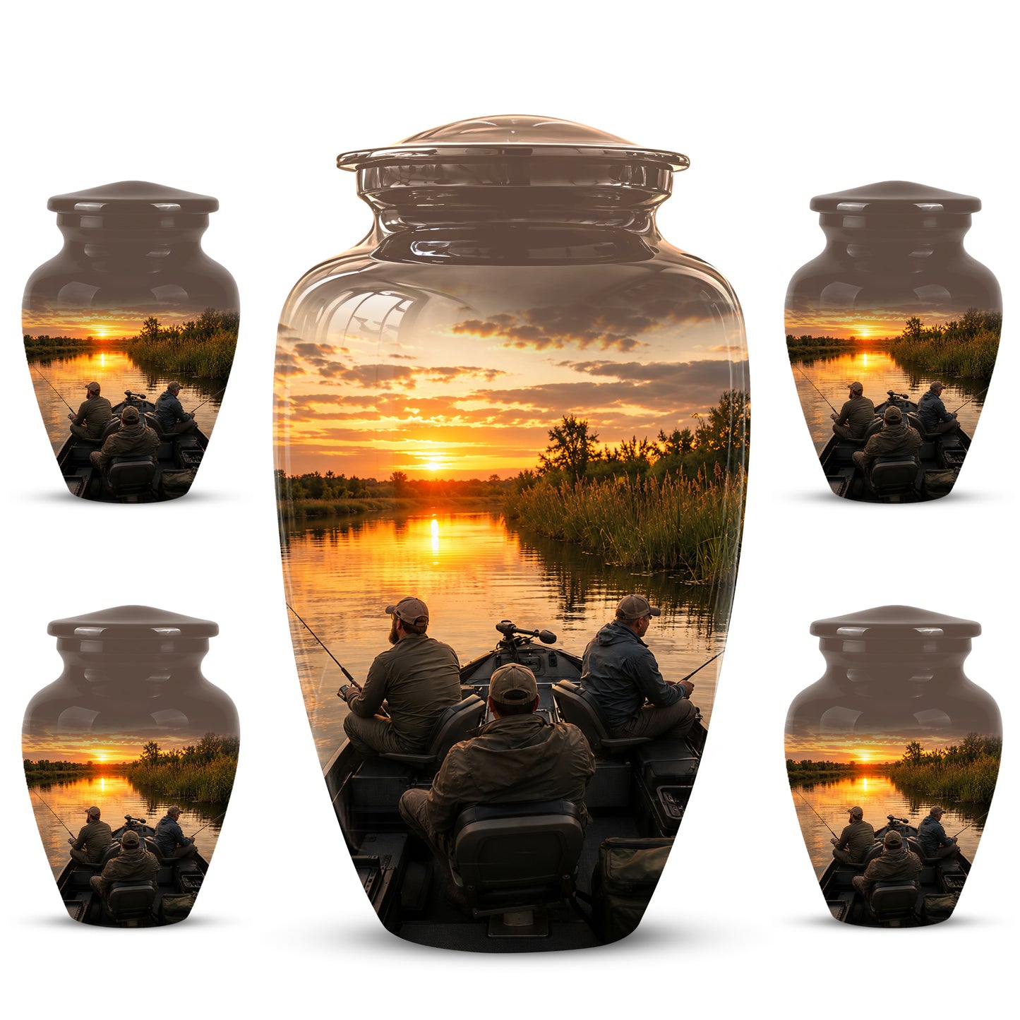 Fisherman Sunset Cremation Urn - Personalized Burial Urns For Ashes