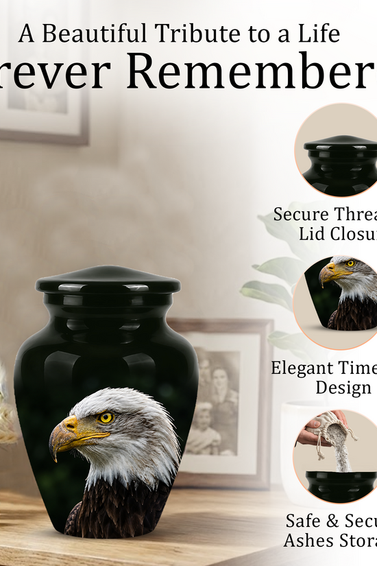 Patriotic Eagle Cremation Urn - Black Memorial Father Urns For Ashes