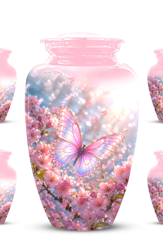 Personalized Pink Butterfly Memorial Urn - Handmade Urns For Mom Ashes