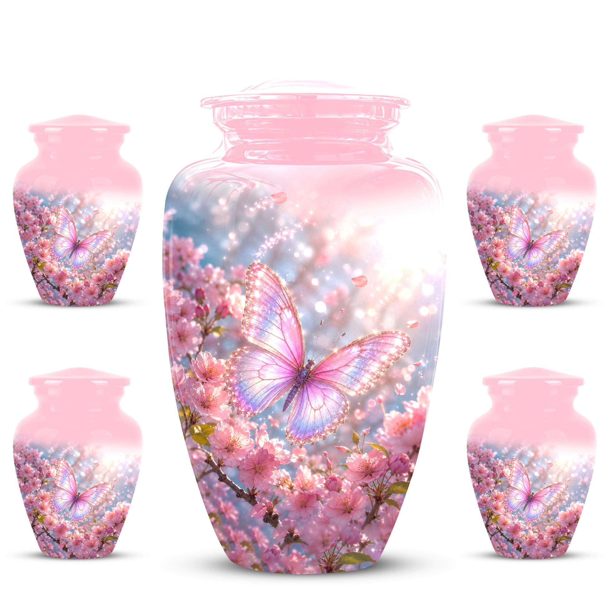 Personalized Pink Butterfly Memorial Urn - Handmade Urns For Mom Ashes