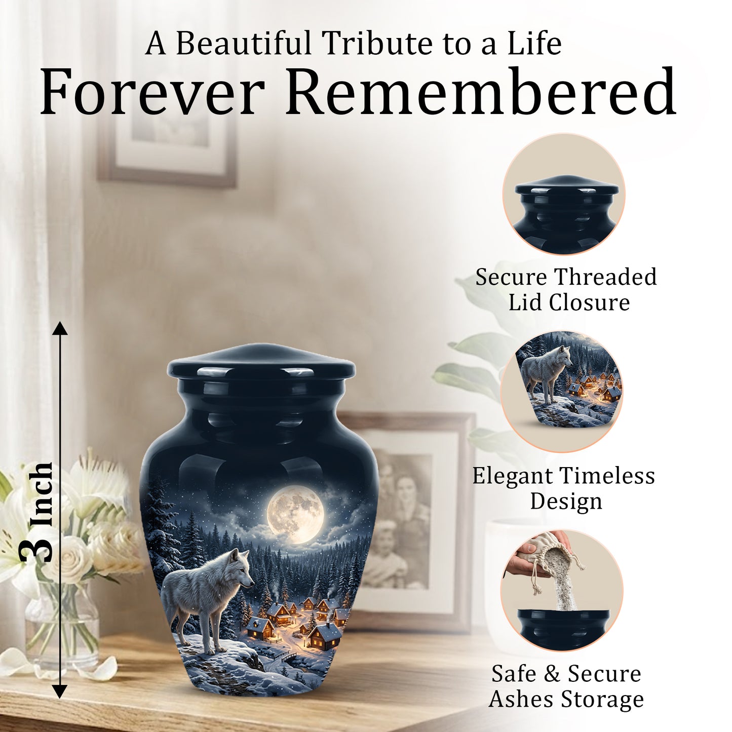 Moonlit Wolf Urn for Ashes - Custom Memorial Urn For Human Ashes