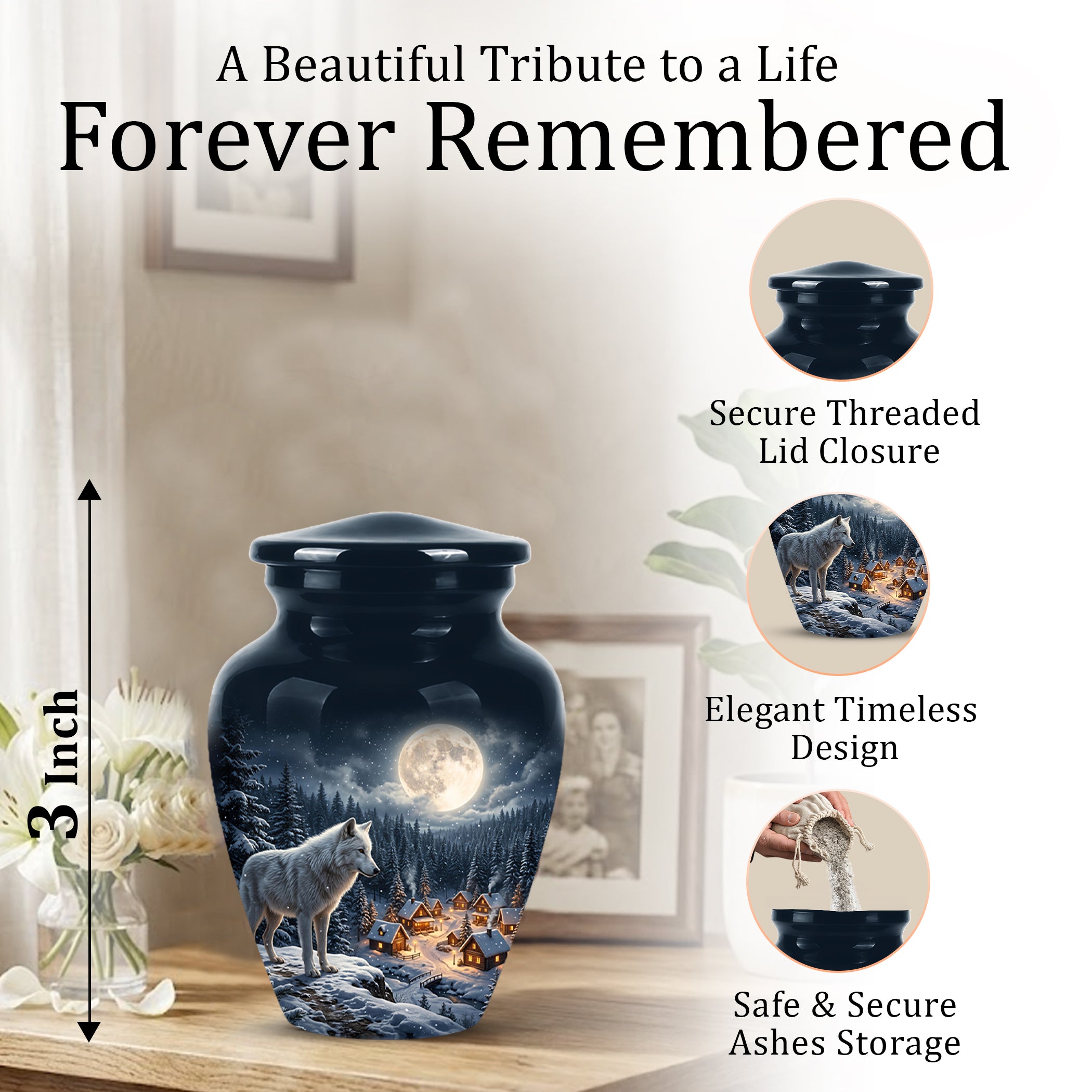 Moonlit Wolf Urn for Ashes - Custom Memorial Urn For Human Ashes