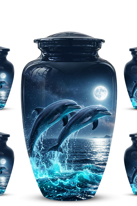 Beautiful Playful Dolphin Cremation Urn - Custom Moonlight Urns For Women