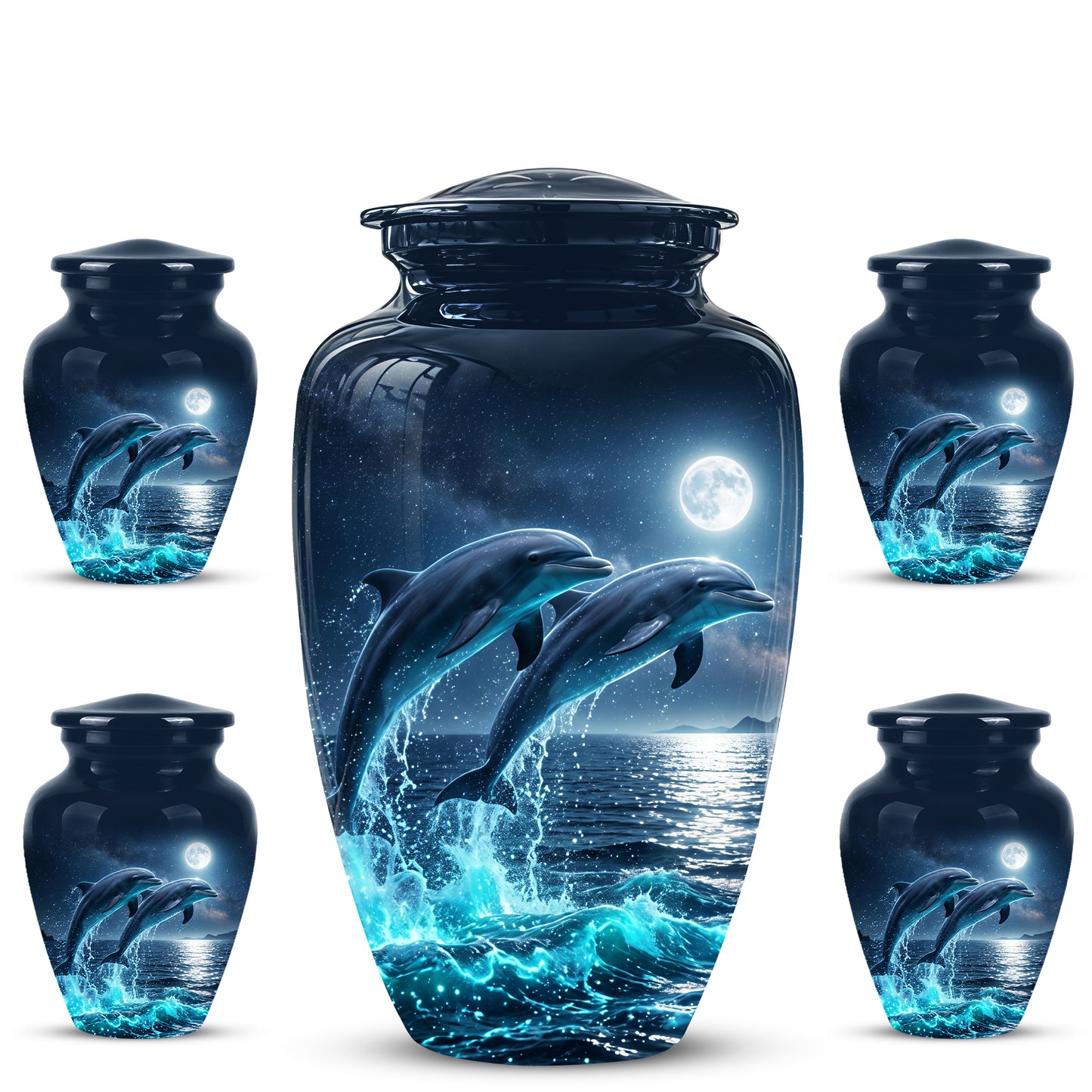 Beautiful Playful Dolphin Cremation Urn - Custom Moonlight Urns For Women