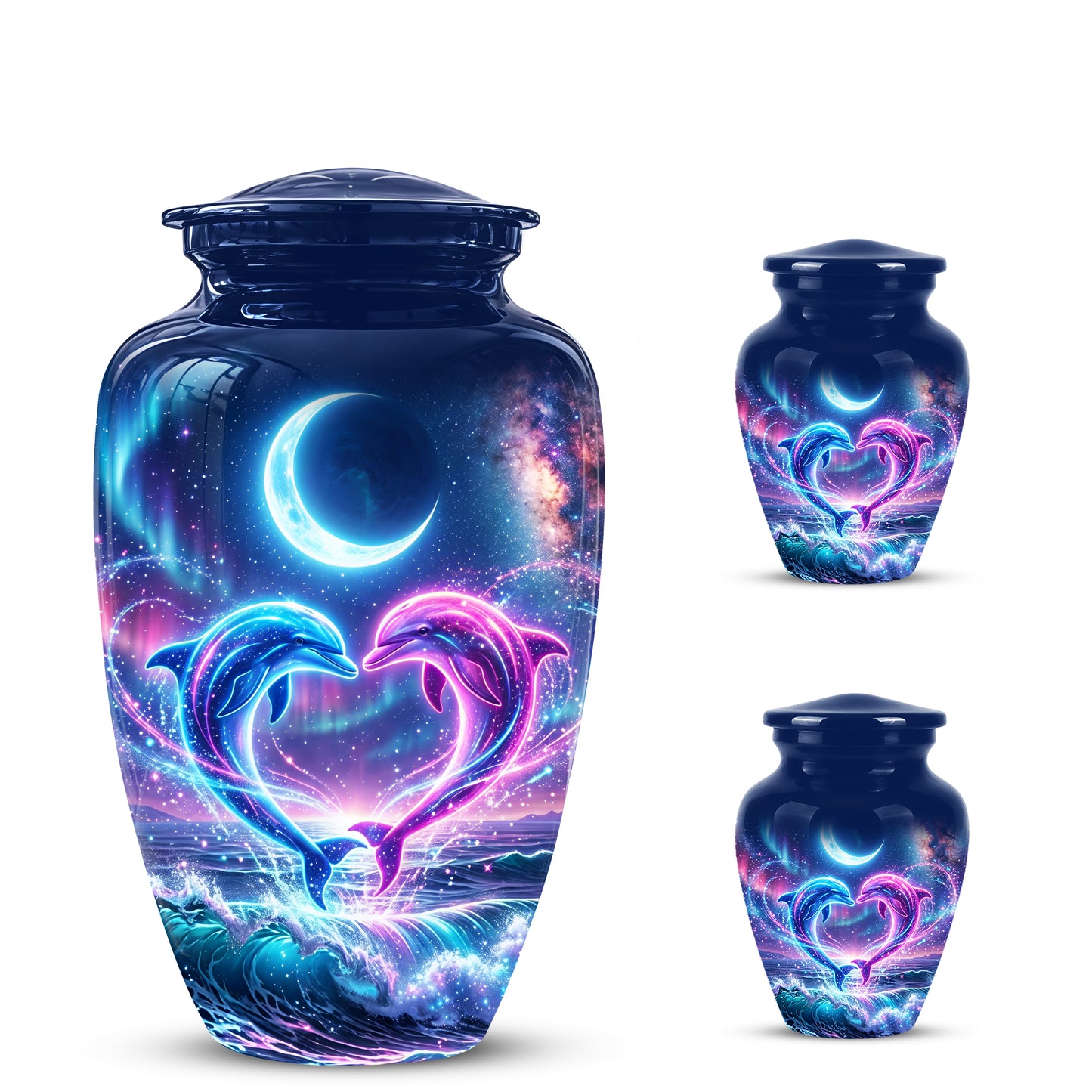 Heart Dolphin Cremation Urn for Ashes – Celestial Moon Memorial Urns