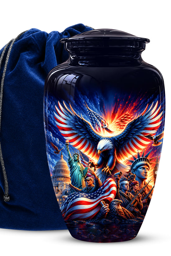 Custom Veteran Cremation Urn - American Flag & Eagle Urns For Ashes