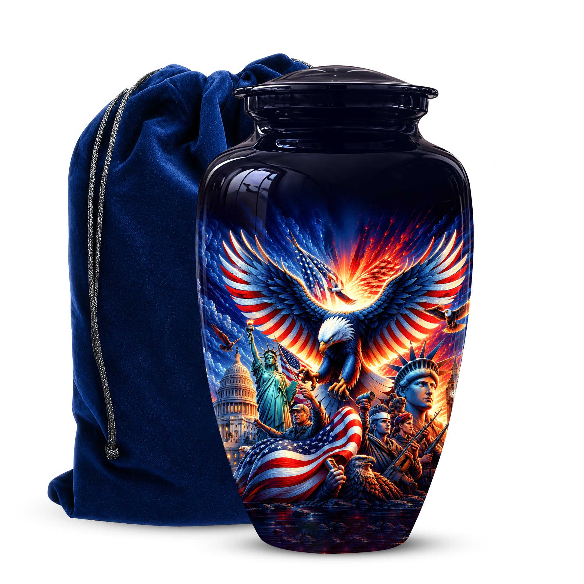 Custom Veteran Cremation Urn - American Flag & Eagle Urns For Ashes