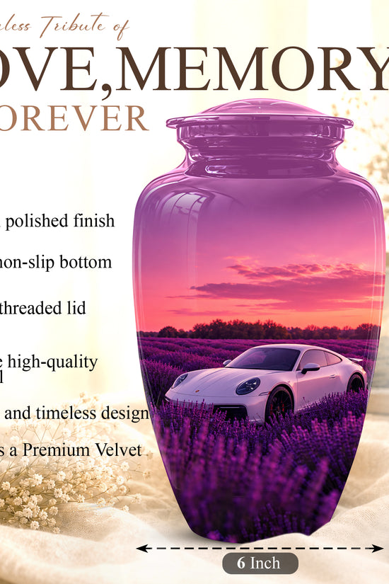 White Car Funeral Urn - Sunset Memorial Urns For Women Car Enthusiasts