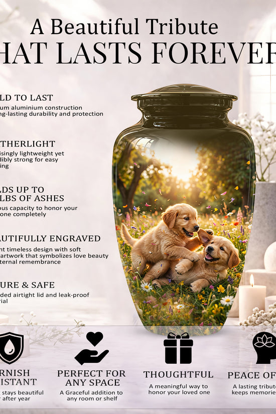 Cute Playing Puppies Memorial Urn - Custom Urns For Dog Friends Ashes