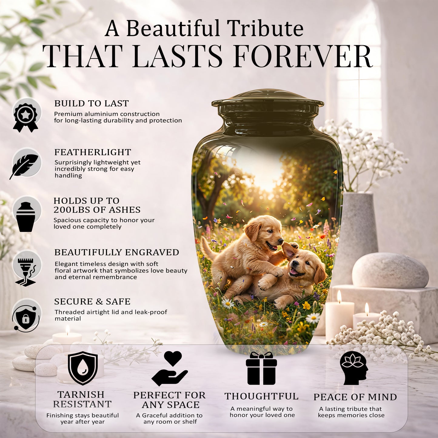 Cute Playing Puppies Memorial Urn - Custom Urns For Dog Friends Ashes