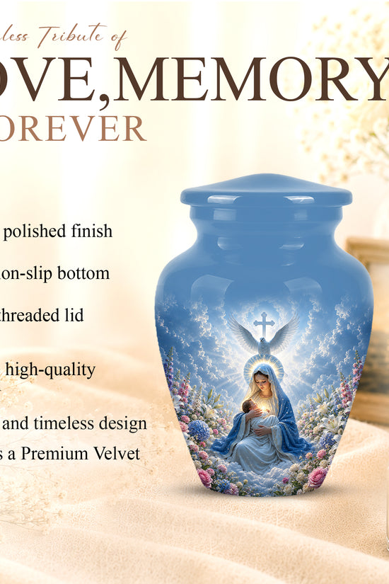 Angel Mom With Baby Jesus Urn - White Dove Funeral Urns For Mom Ashes