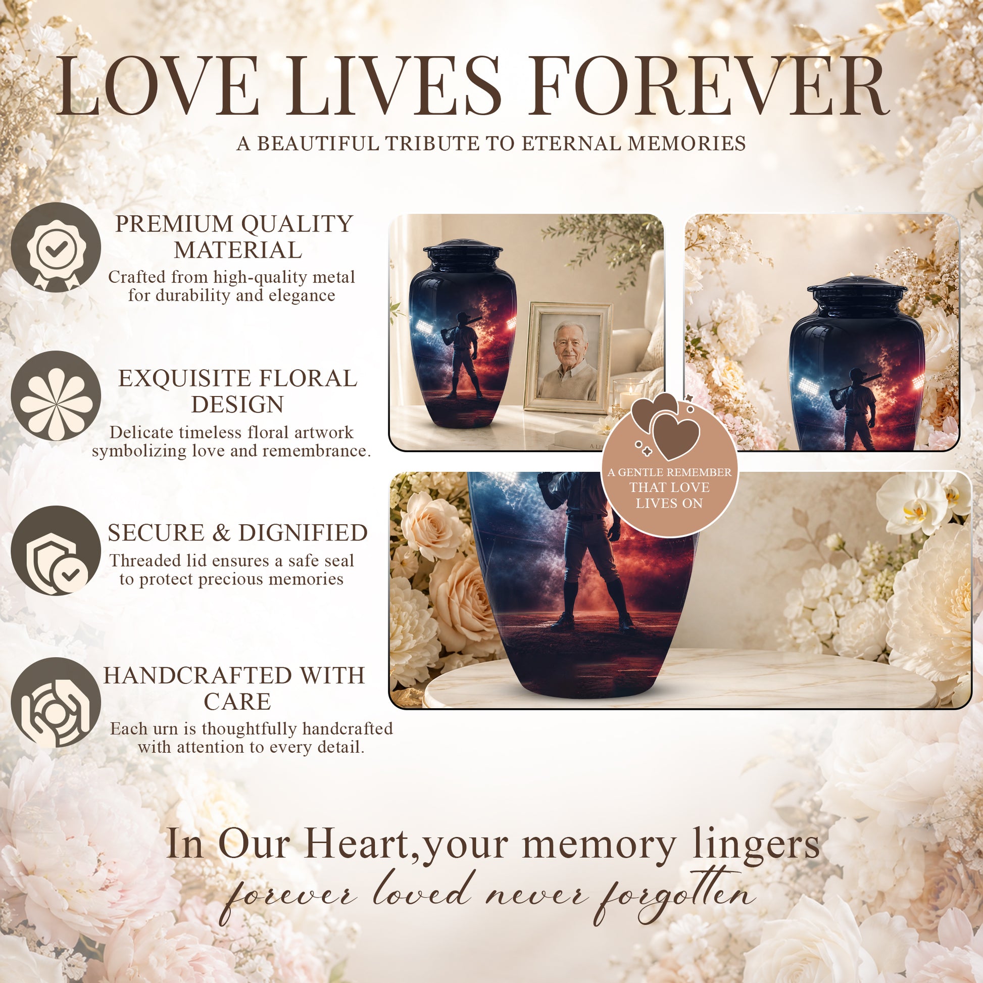 Personalized Baseball Player Cremation Urn - Handcrafted Memorial Urns For Ashes
