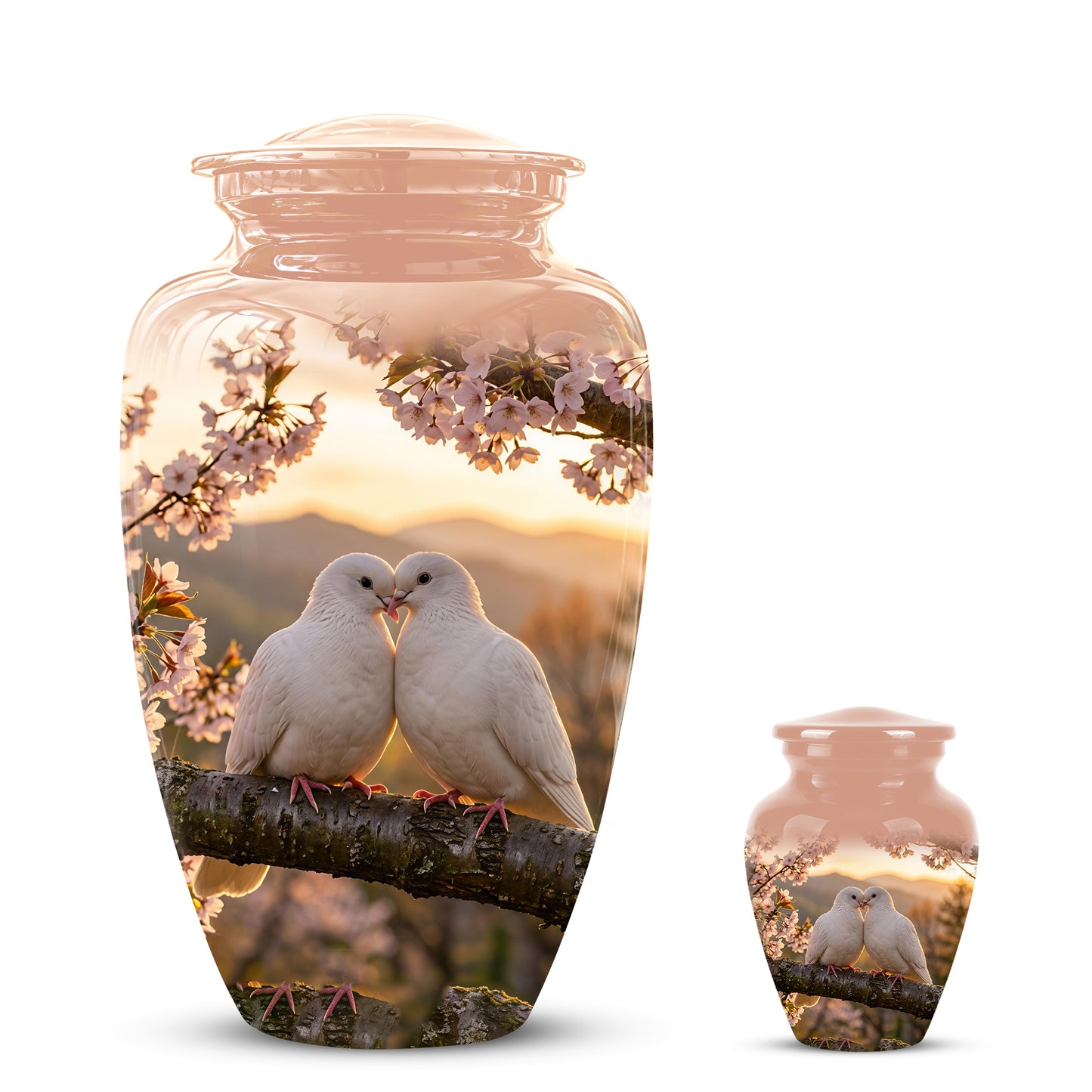White Couple Dove - Peaceful Memorial Urns To Tribute Lover's Ashes