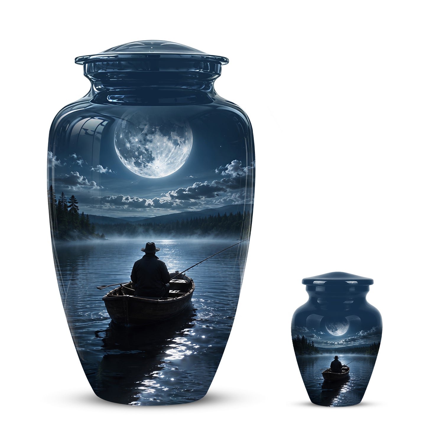 Fishing Memorial Urn - Affordable Night Fishing Themed Urns For Ashes