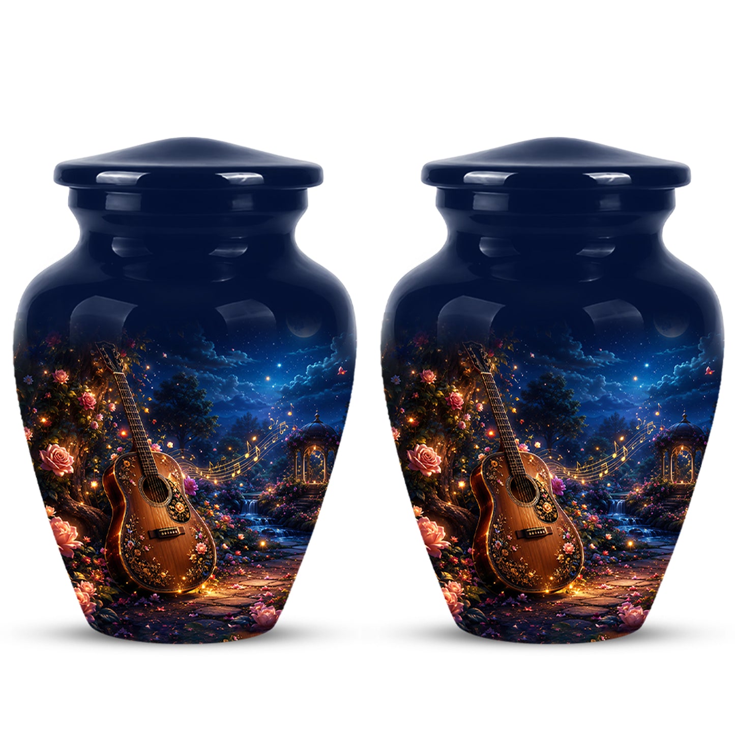 Acoustic Guitar & Starry Night Urn - Custom Funeral Urns For Musicians
