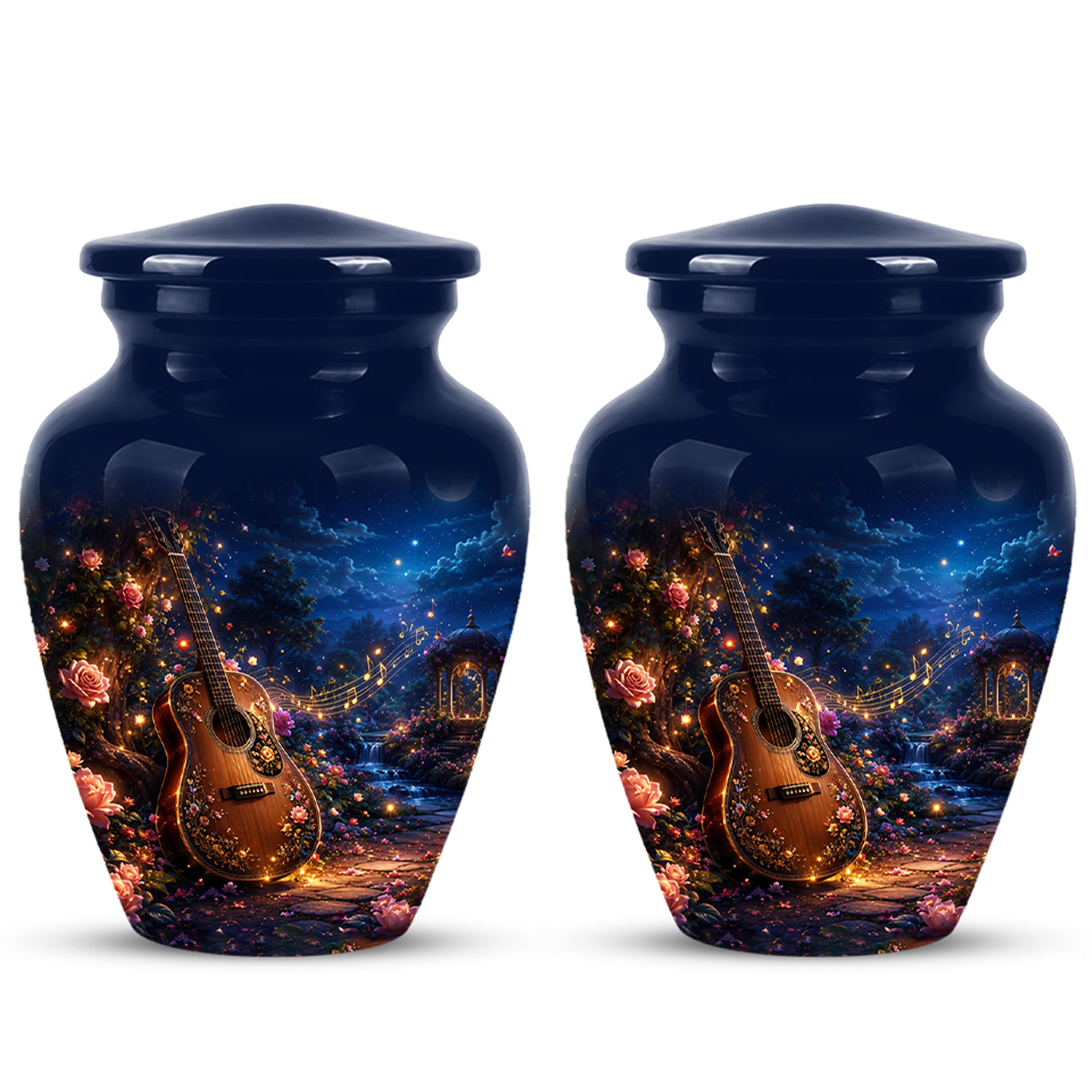 Acoustic Guitar & Starry Night Urn - Custom Funeral Urns For Musicians