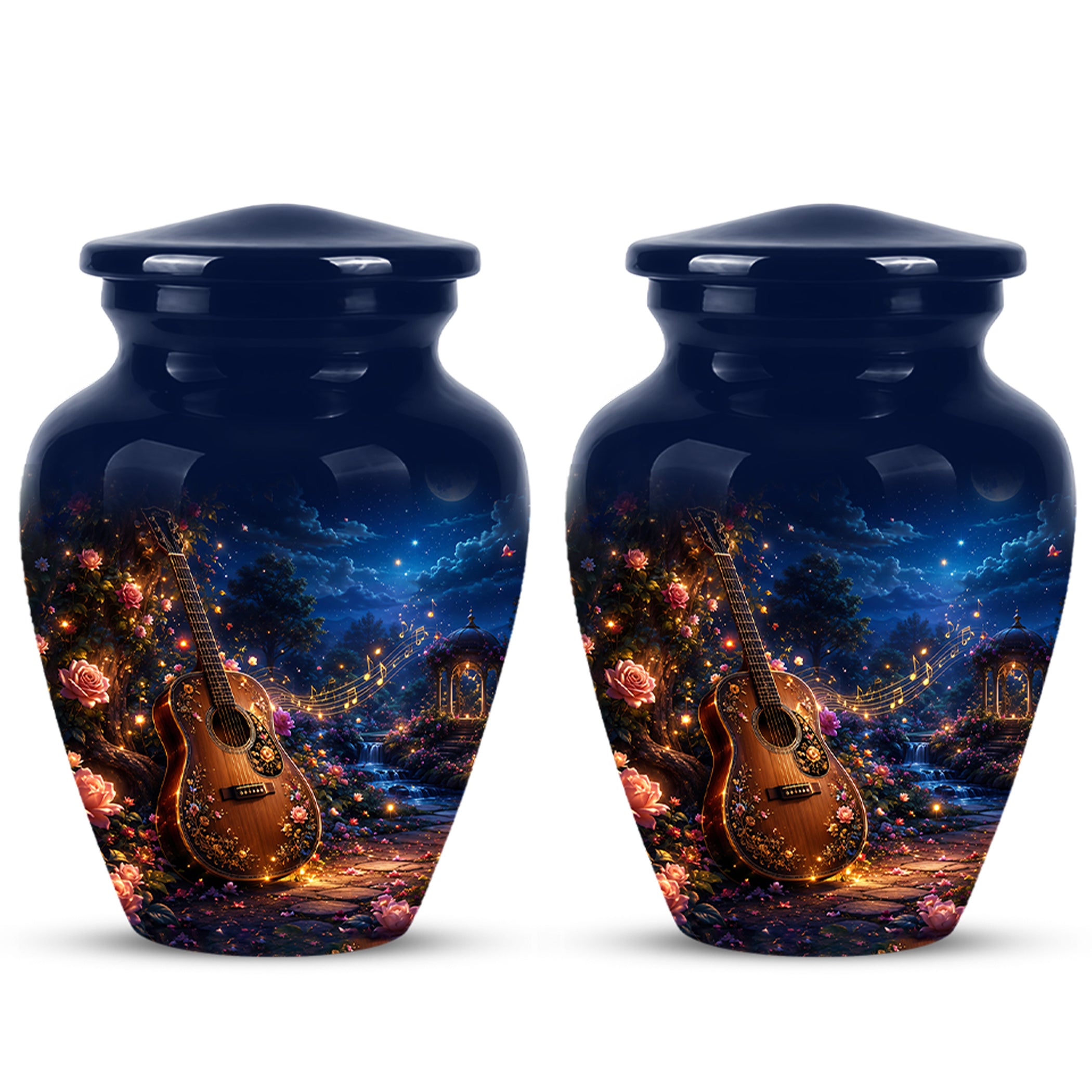 Acoustic Guitar & Starry Night Urn - Custom Funeral Urns For Musicians