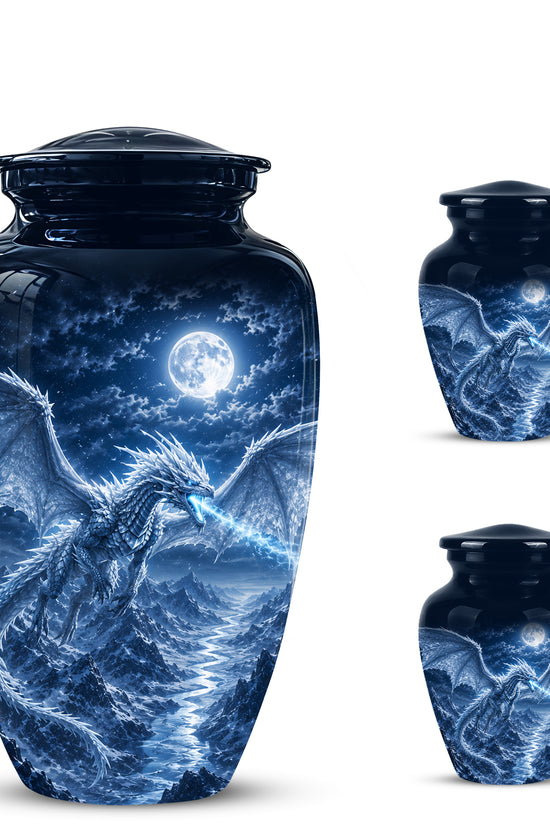 White Dragon Cremation Urn - Majestic Classic Dragon Urns For Human Ashes