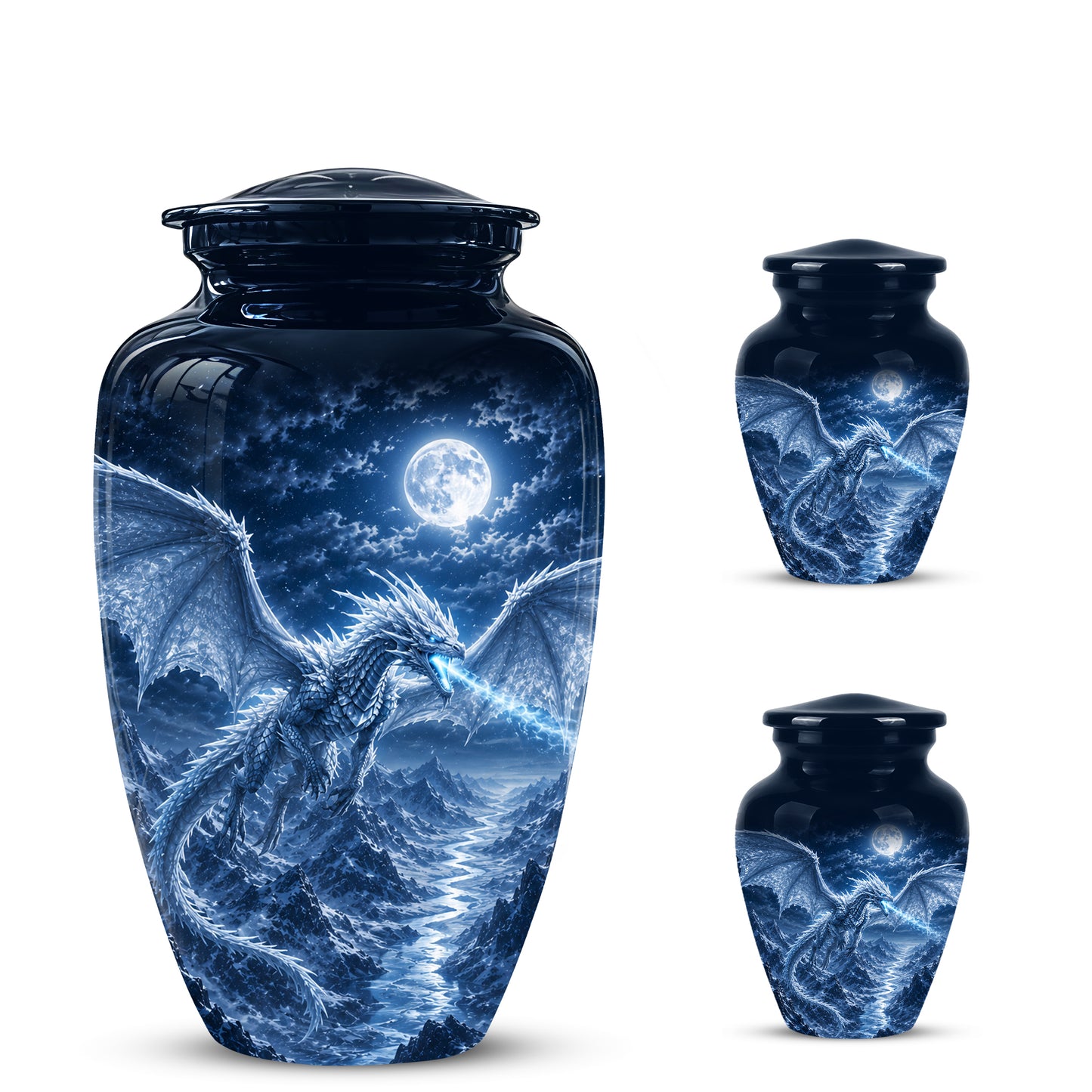 White Dragon Cremation Urn - Majestic Classic Dragon Urns For Human Ashes
