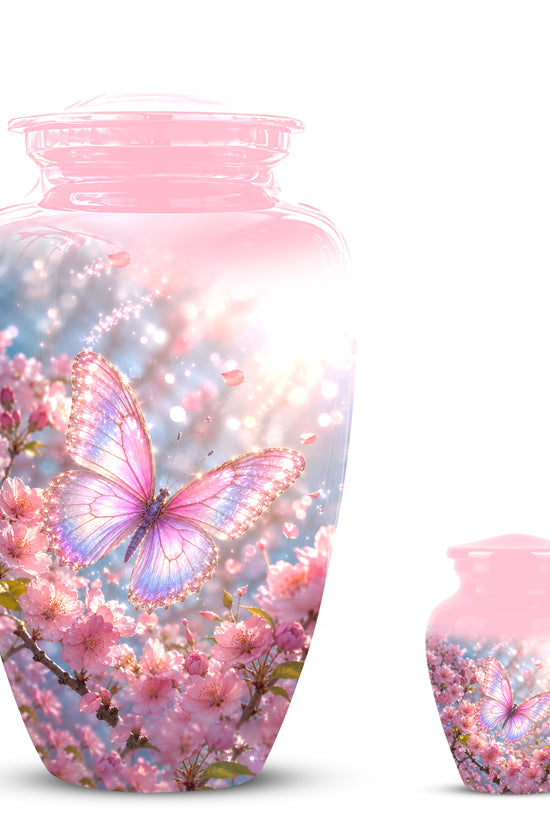 Personalized Pink Butterfly Memorial Urn - Handmade Urns For Mom Ashes