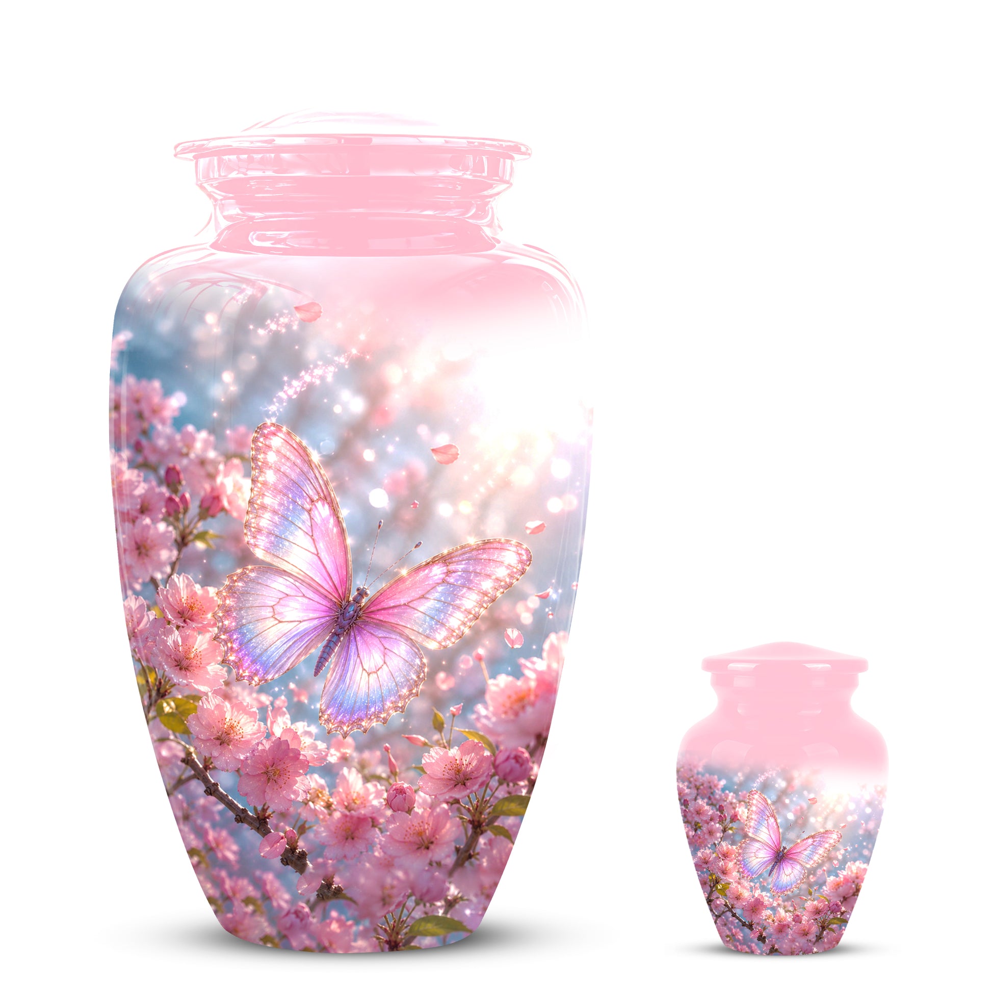 Personalized Pink Butterfly Memorial Urn - Handmade Urns For Mom Ashes