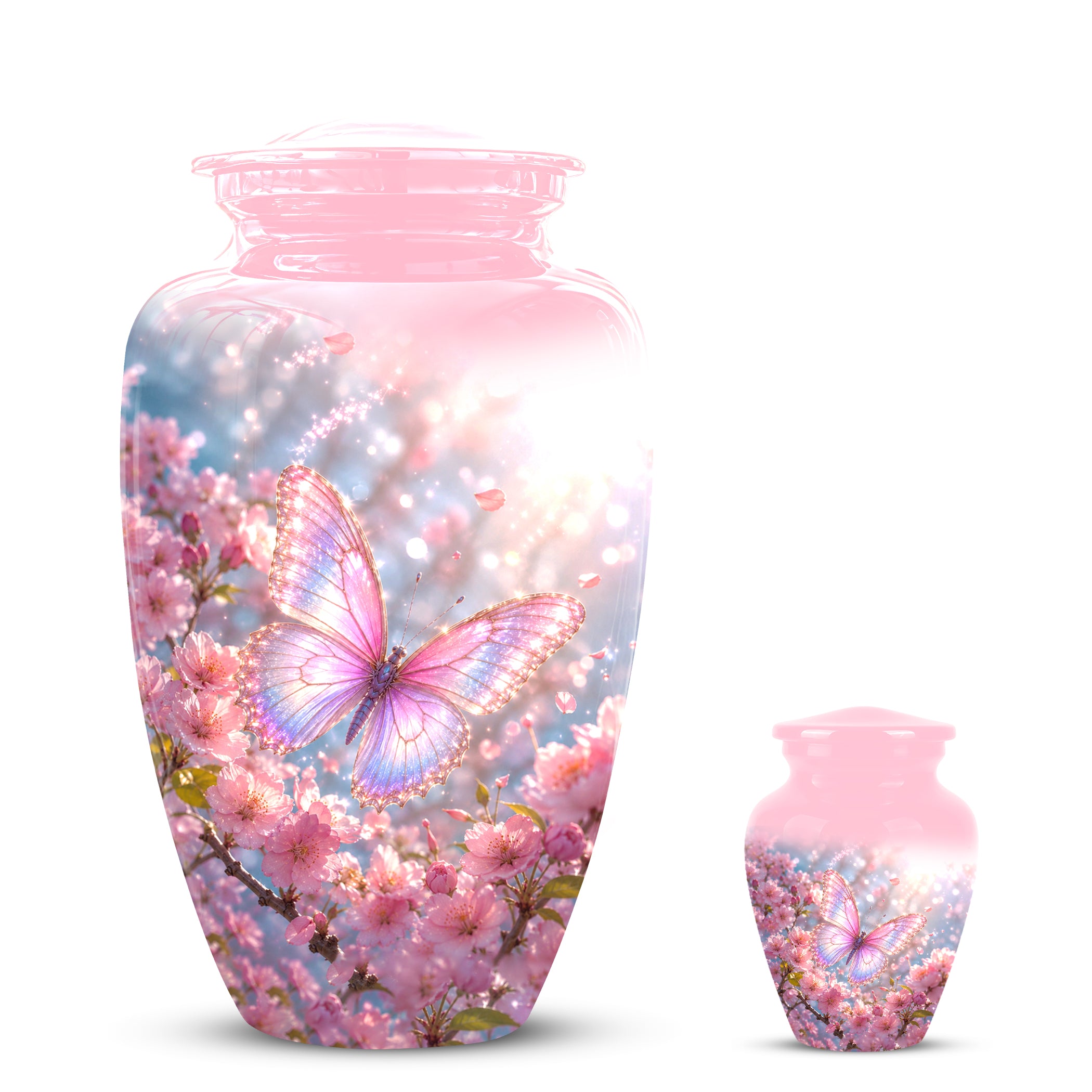 Personalized Pink Butterfly Memorial Urn - Handmade Urns For Mom Ashes