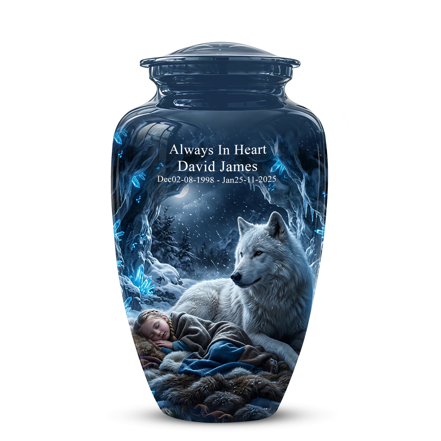 White Wolf With Girl Urn - Custom Memorial Urns For Men & Women Ashes