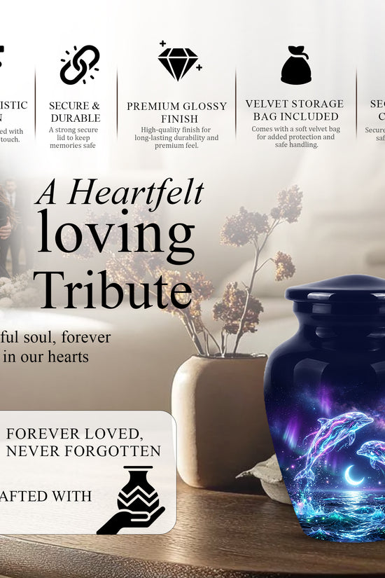 Dolphin Cremation Urn - Artistic Moonlight Memorial Urns For Ashes