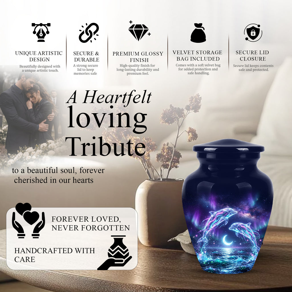 Dolphin Cremation Urn - Artistic Moonlight Memorial Urns For Ashes